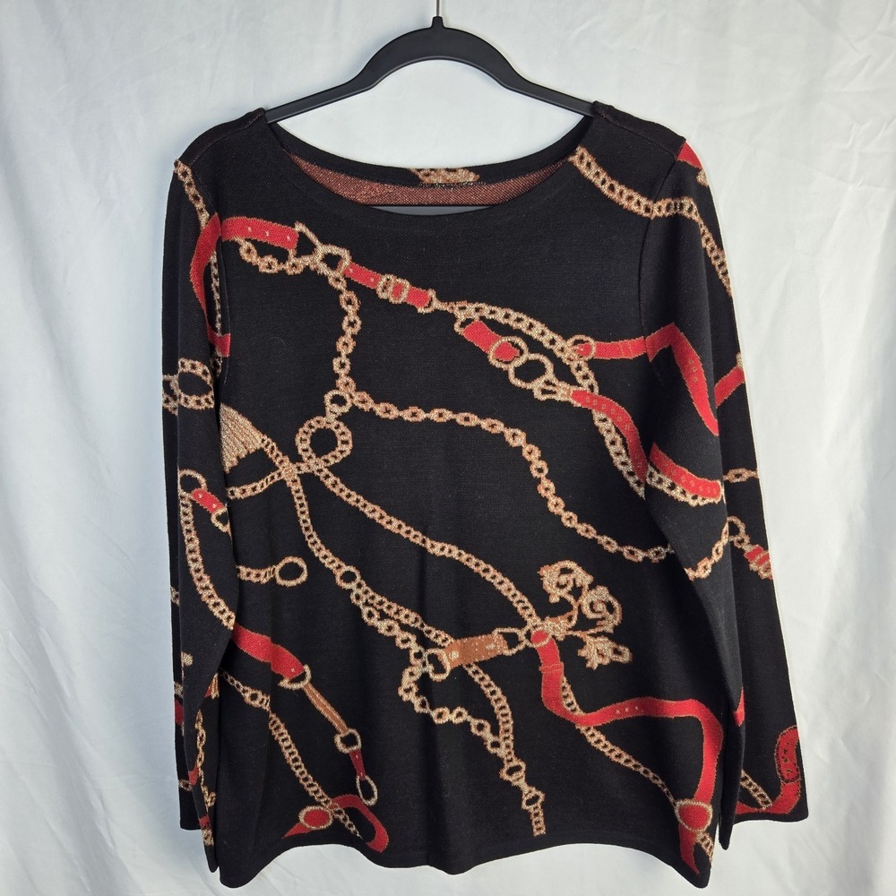 Chicos Status Equestrian Sweater Womens 2 US Large Sparkle Coastal Novelty